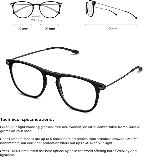 Miniatura 3 de NOOZ Optics - Gafas de bloqueo de luz azul sin corrección para hombres y mujeres - Forma cuadrada - Colección Dino