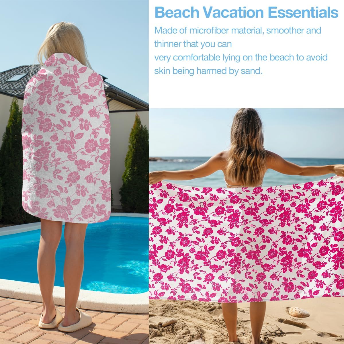 4 Pack Towels for Bathroom, Beach Towel, Microfiber Lightweight Beach Towels Oversized, Towel Accessories for Christmas Birthday Favors Camping Travel 32x71 IN, Cute Coquette Aesthetic Rose Floral - Image 4