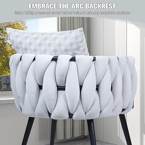 Miniatura 7 de Juego de 2 sillas de comedor modernas de terciopelo de mediados de siglo, sillas decorativas tejidas a mano, sillas de sala de estar, silla auxiliar