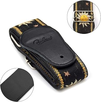 BestSounds Guitar Strap Genuine Leather Ends - Sun Jacquard Weave Strap For Bass Electric & Acoustic Guitars