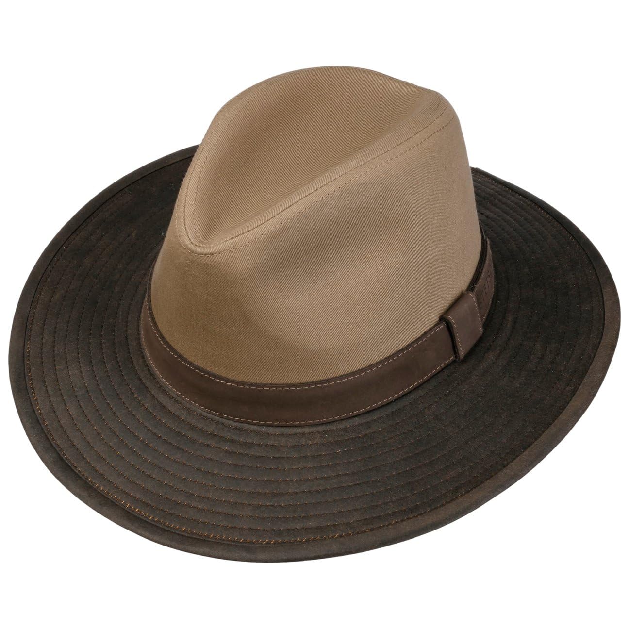 Stetson CHAPEAUSHOP Twotone Chapeau Traveller Cowboy Protection UV 40 Bande en Cuir Homme Toutes Saisons