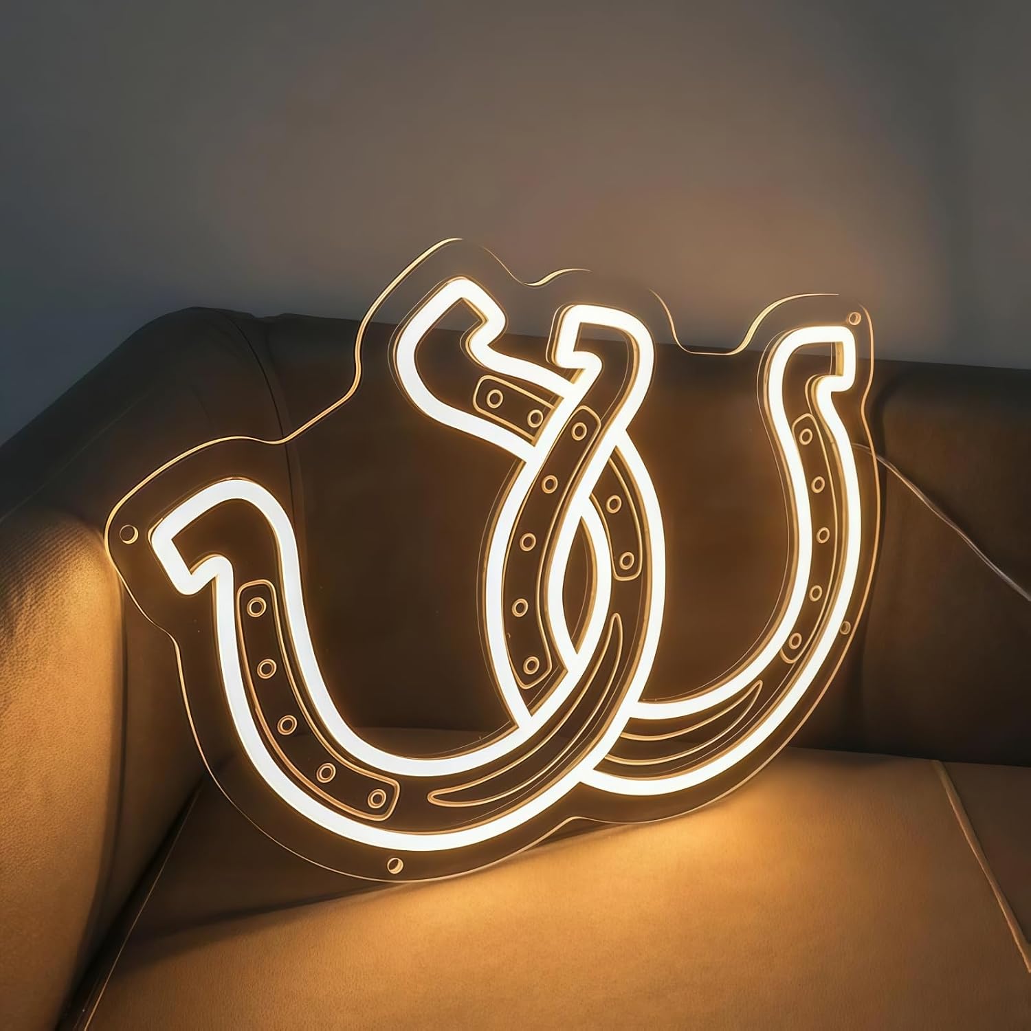 Custom Double Horseshoe Neon Sign, Lucky Horseshoe Led Neon for Wall Decor Dimmable USB, Western Themed LED Light for Bar, Bedroom, Living Room, Game Room, Ranch Decor, Good Luck Gift 13.8″ × 11.2″