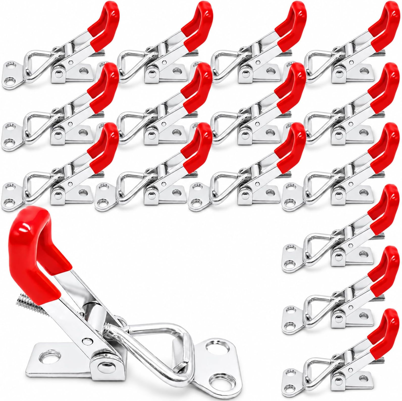 16 Pack Adjustable Toggle Clamp, 330lbs Holding Capacity Heavy Duty 4001 Style Toggle Latch Hasp Clamp for Door, Box Case Trunk, Smoker Lid Jig, Quick Release Pull Latch, Sturdy Metal Draw Latch