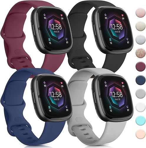 Paquete de 4 correas compatibles con Fitbit Sense 2  Sense Fitbit Versa 4 Versa 3 correas clásicas de silicona suave para reloj inteligente Fitbit