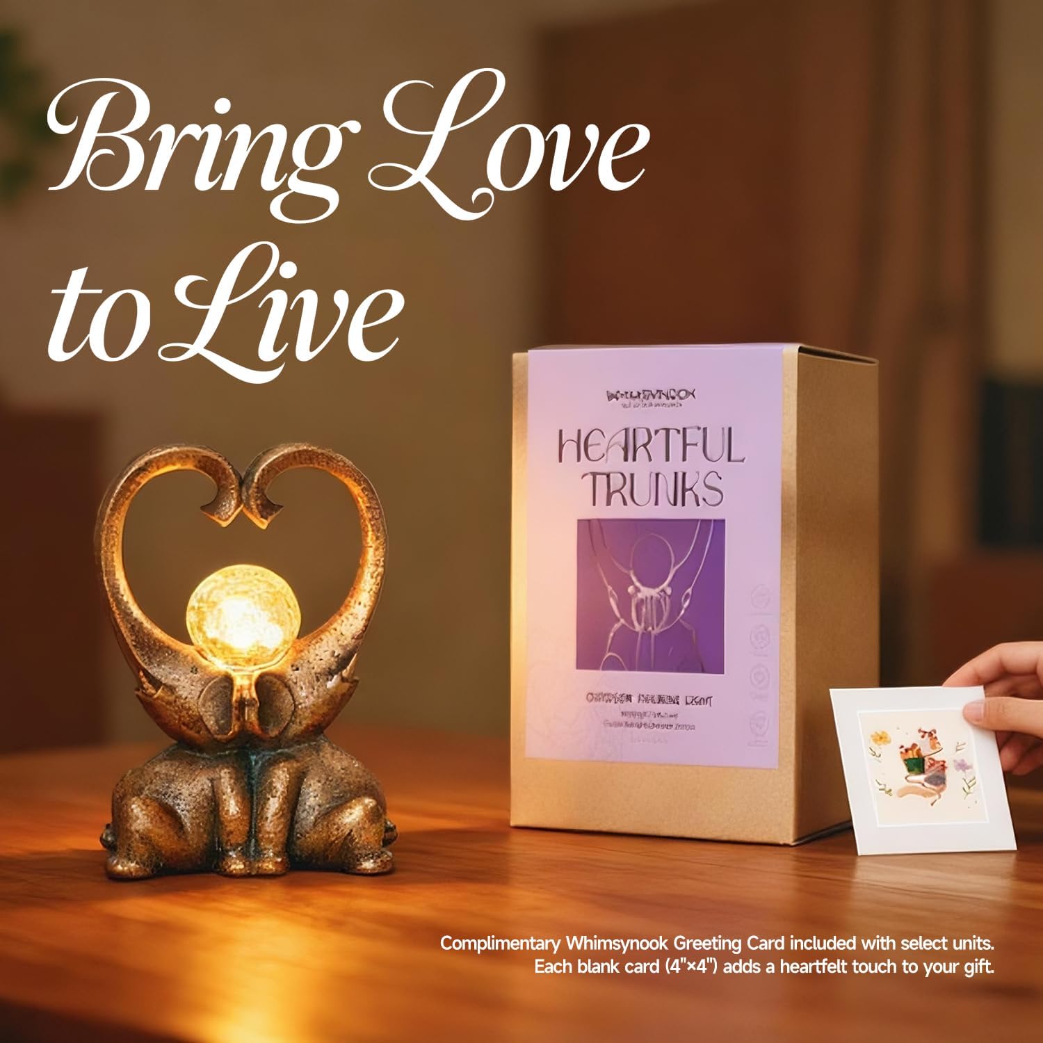 WHIMSYNOOK 7.9" Resin Elephant Garden Statue with Bronze Finish and Heart-Shaped Trunks & Solar LED Light – Outdoor Decor for Porch, Lawn, Yard for Mom and Elephant Lovers - Image 3