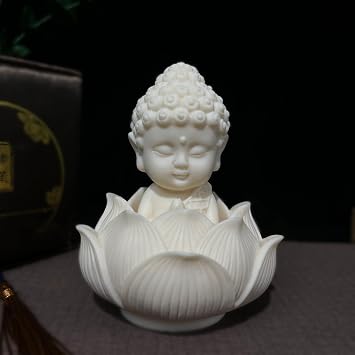 Buddha Statue, Miniature Carved Ivory Fruit Tathagata Buddha with Lotus Desk Ornament Buddha