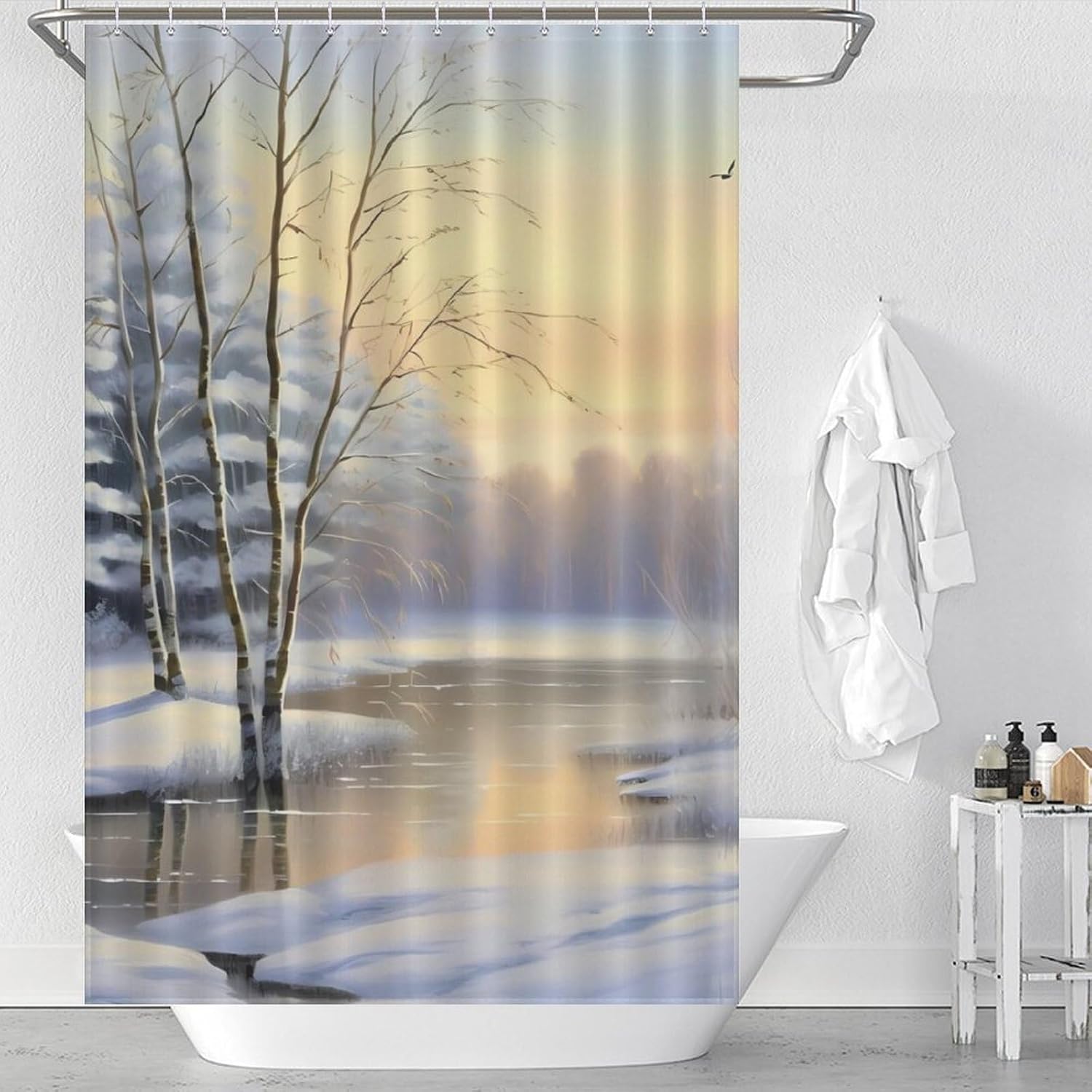 Winter Landscape Tree River Funny Shower Curtains Washable Bath Curtain Liner with Hooks for Bathroom Bath Tubs