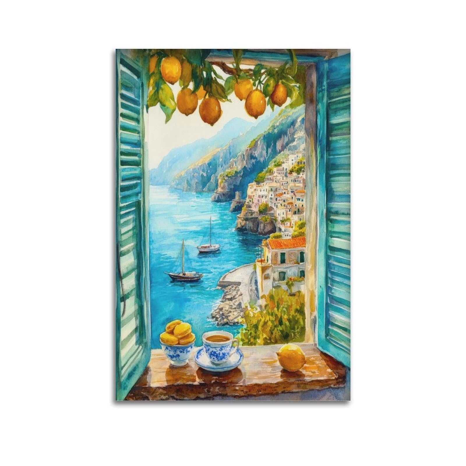 xiaoxiaoshen Amalfi Coast Italy Mediterranean Coastal Scenic Landscape Canvas Poster Wall Art Prints Room Aesthetic Murals Bedroom And Living Decorations 20x30inch(50x75cm)
