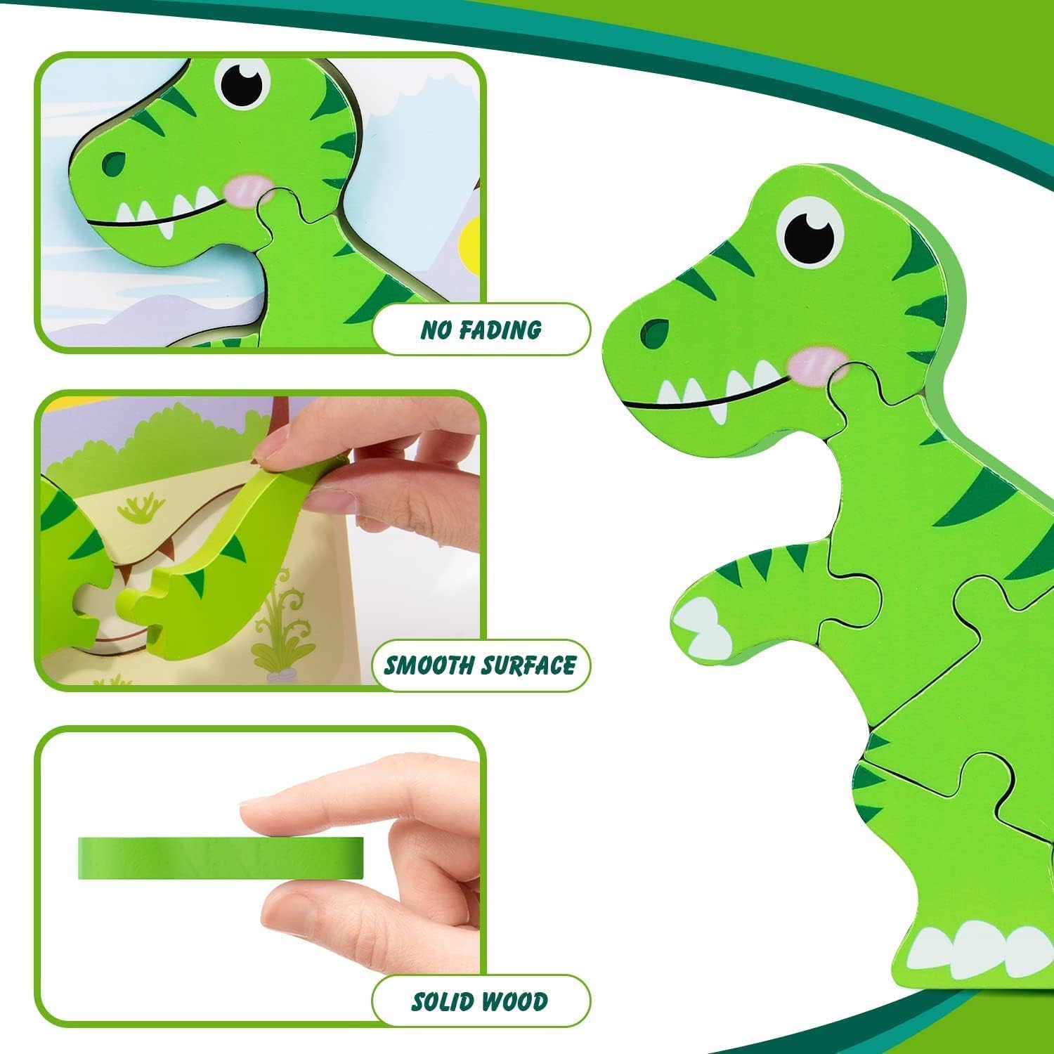 TOY Life 15 Pack Wooden Toddler Puzzles Includes 7 Dinosaur Puzzles, 8 Animal Puzzles