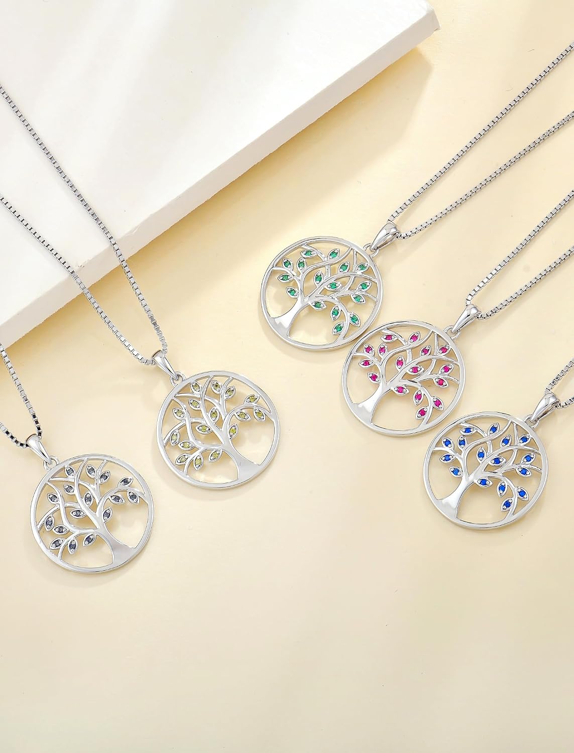 YL 925 Sterling Silver Tree of Life Necklace for Women Round Tree Pendant Birthstone Jewelry for Mom