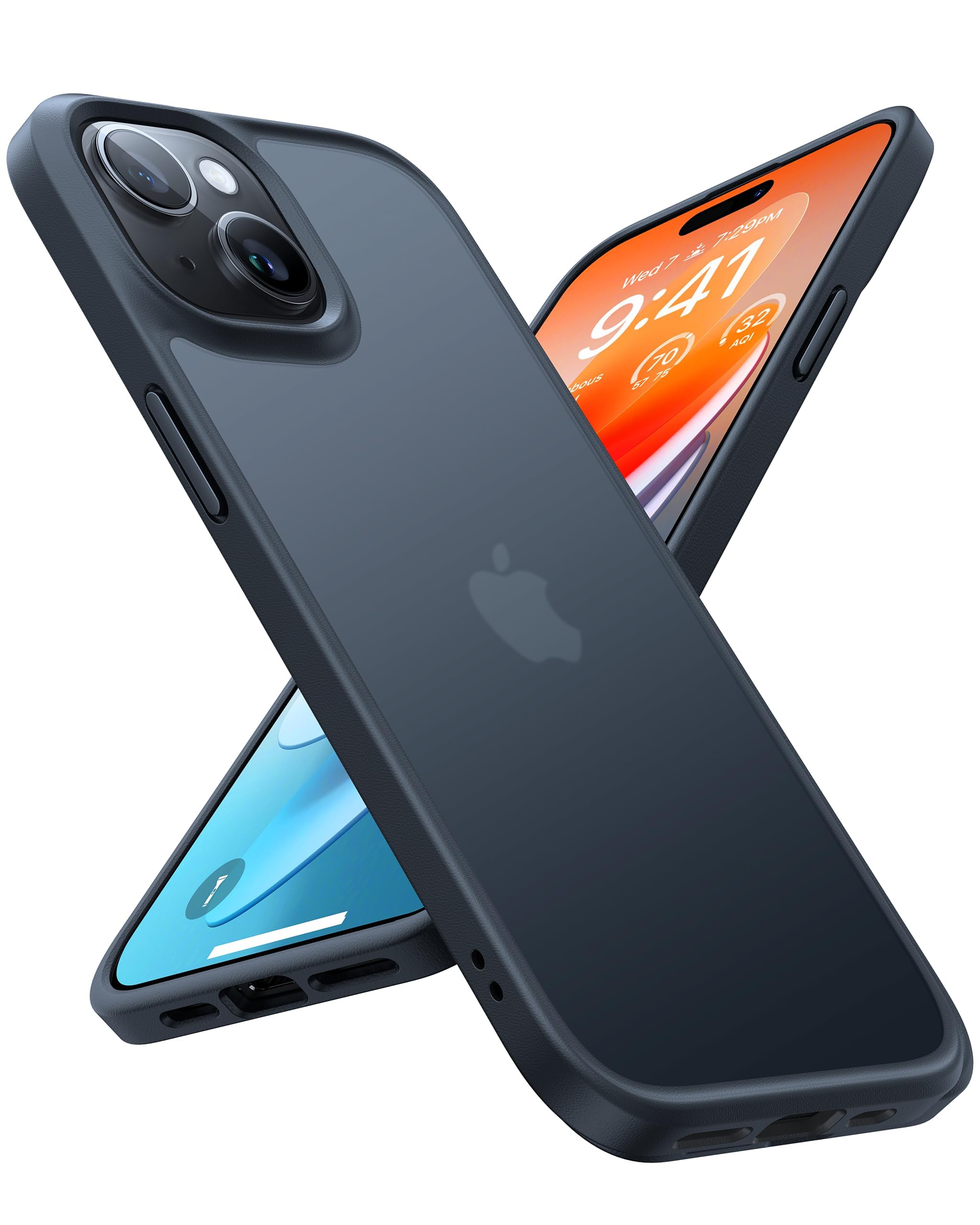 TORRAS Guardian für iPhone 15 Hülle (TOP Militärstandard FallSchutz) Matt Durchscheinende Rückseite [Samtweiche Haptik] Stoßfest mit Abnehmbare Knöpfe Handyhülle iPhone 15 Titan Schwarz