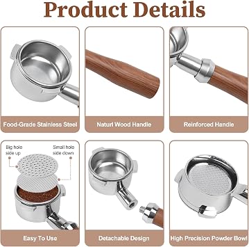 54mm Bottomless Portafilter with 2 Puck Screen 3 Ears Coffee Portafilter | Compatible with Sage Breville Barista Series Barista Express Walnut Wood Handle Bottomless Portafilter for Home Barist