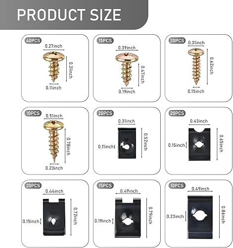 Miniatura 2 de Fluher Juego surtido de tornillos de automóvil de 170 piezas, 9 especificaciones diferentes de pernos y horquillas, reemplazo de sujetador interior
