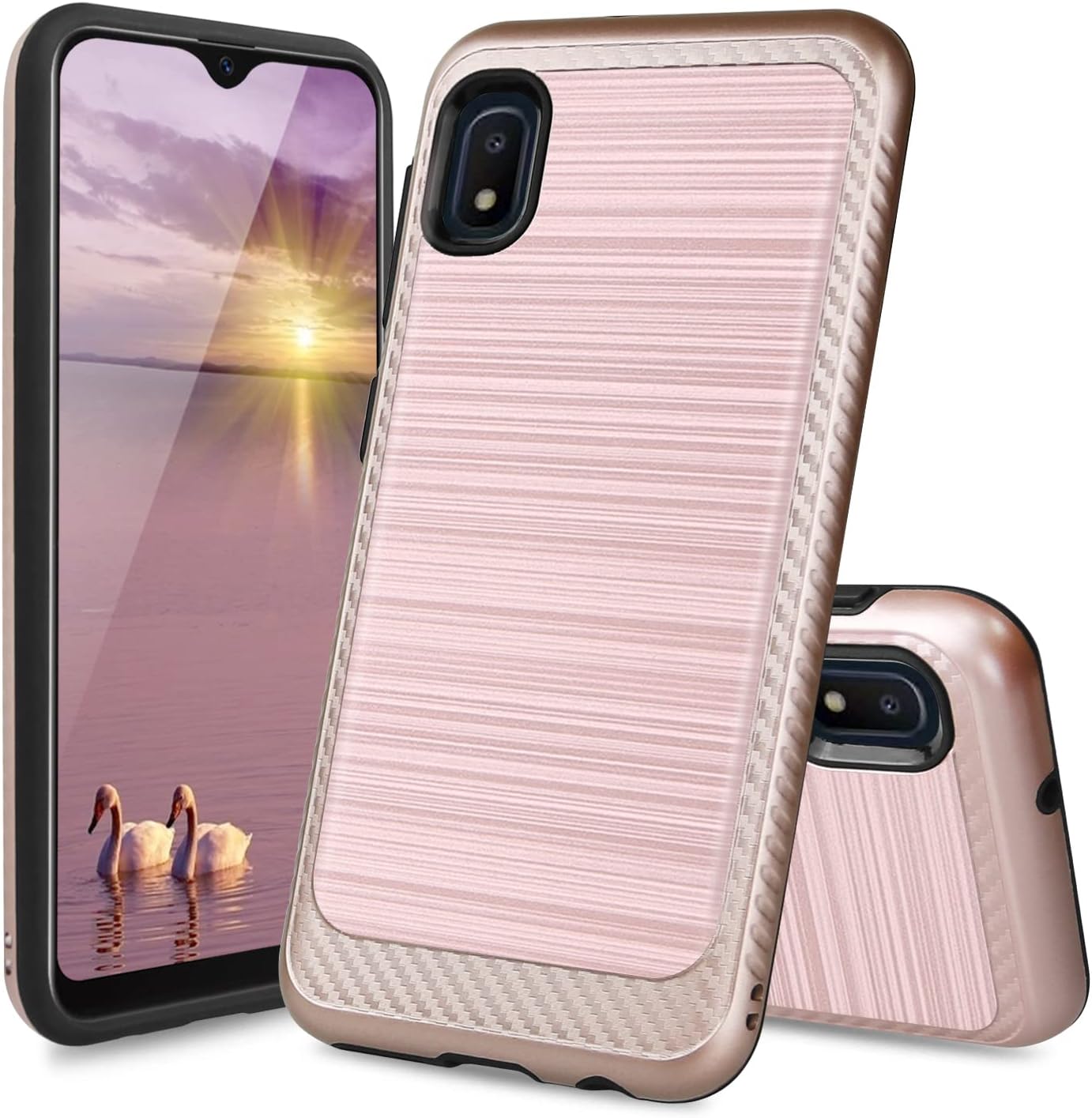 TJS Phone Case Compatible with Samsung Galaxy A10E 5.8" (Not Fit Galaxy A10/M10), Hybrid Shockproof Metallic Brush Finish Hard Inner Layer (Rose Gold)