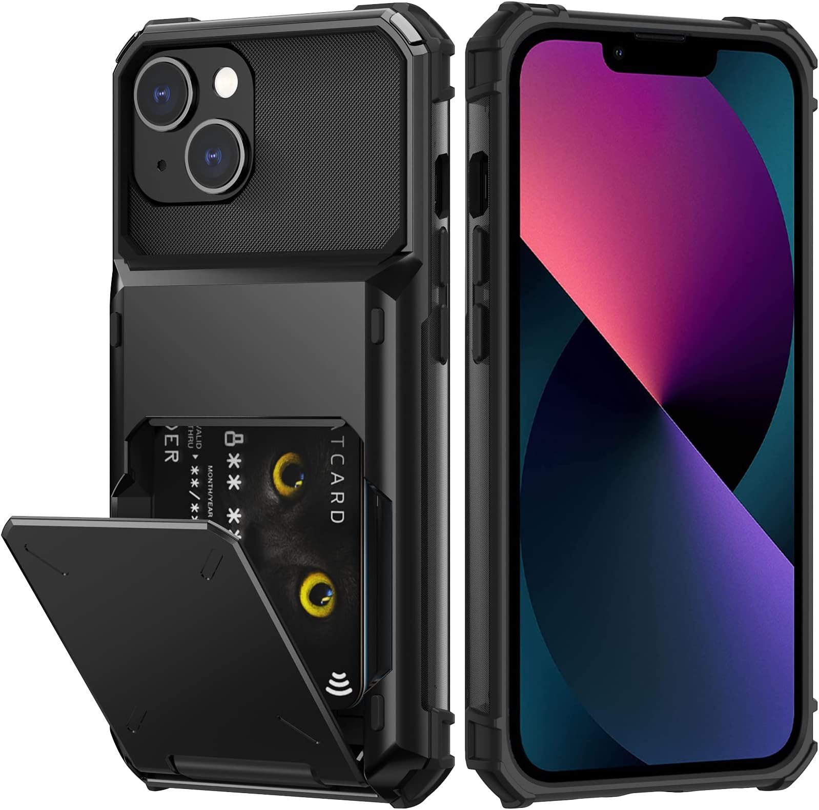 Nvollnoe for iPhone 13 Case with Card Holder[Store 5 Cards] | Dual Layer Heavy Duty Shockproof iPhone 13 Wallet Case with Hidden Card Slot, Large Storage Case for iPhone 13,Black
