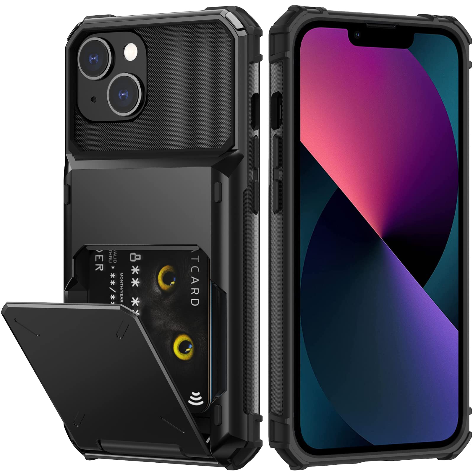 Nvollnoe for iPhone 13 Case with Card Holder[Store 5 Cards] Dual Layer Heavy Duty Shockproof iPhone 13 Wallet Case with Hidden Card Slot Large Storage