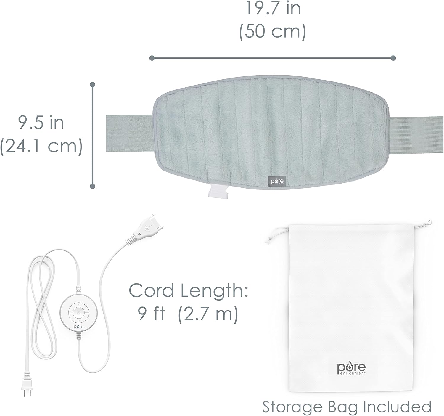 Pure Enrichment PureRadiance Lumbar & Abdominal Luxury Heating Pad for Pain Relief, Patented Design, Soft Faux Fur & Micromink, 6 Heat Settings, Adjustable, Machine Washable, 9.5”x19.7” (Aquamarine) - Image 6