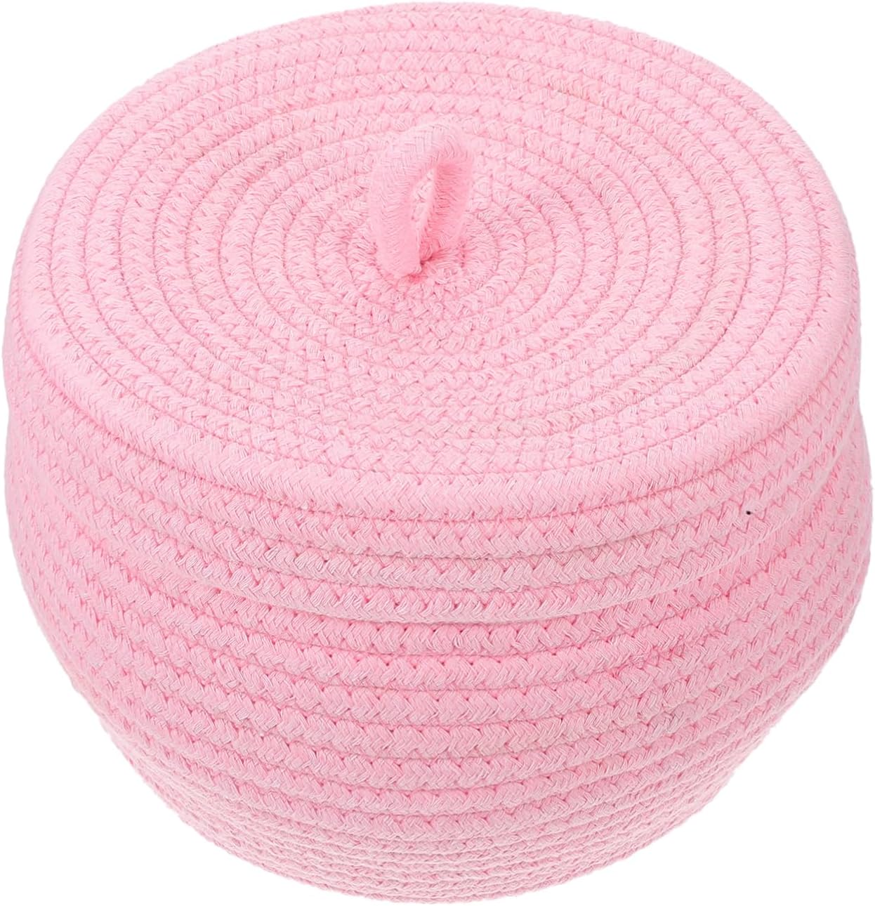 Ciieeo Cotton Rope Woven Storage Basket with Cover Large Opening Sundries Organizer for Desktop and Home Decor Pink Round Basket for Keys Watches Phones Coins for Shower and Gift