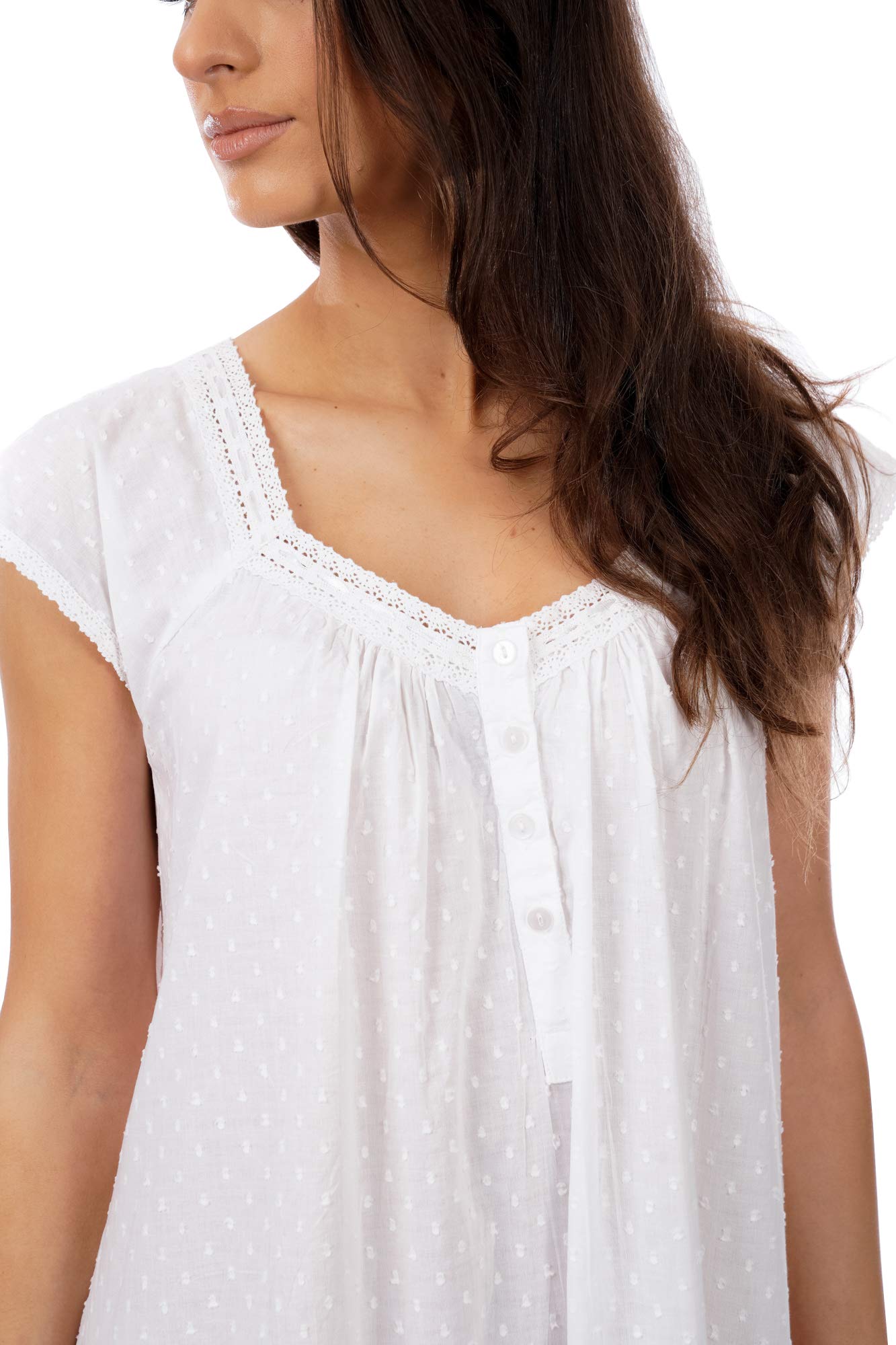 i-Smalls Camisón para mujer, 100% algodón, transpirable, manga corta, con ribete de encaje, diseño victoriano