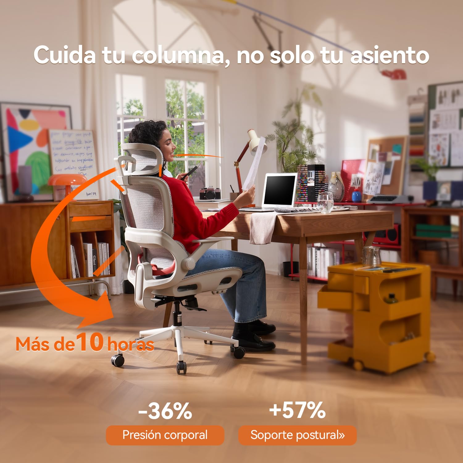 SIHOO Silla de Oficina ergonómica B100, cómoda Silla de Escritorio con Soporte Lumbar dinámico adaptativo, Silla de computadora con reposacabezas, reposabrazos abatibles (Blanca sin reposapiés)