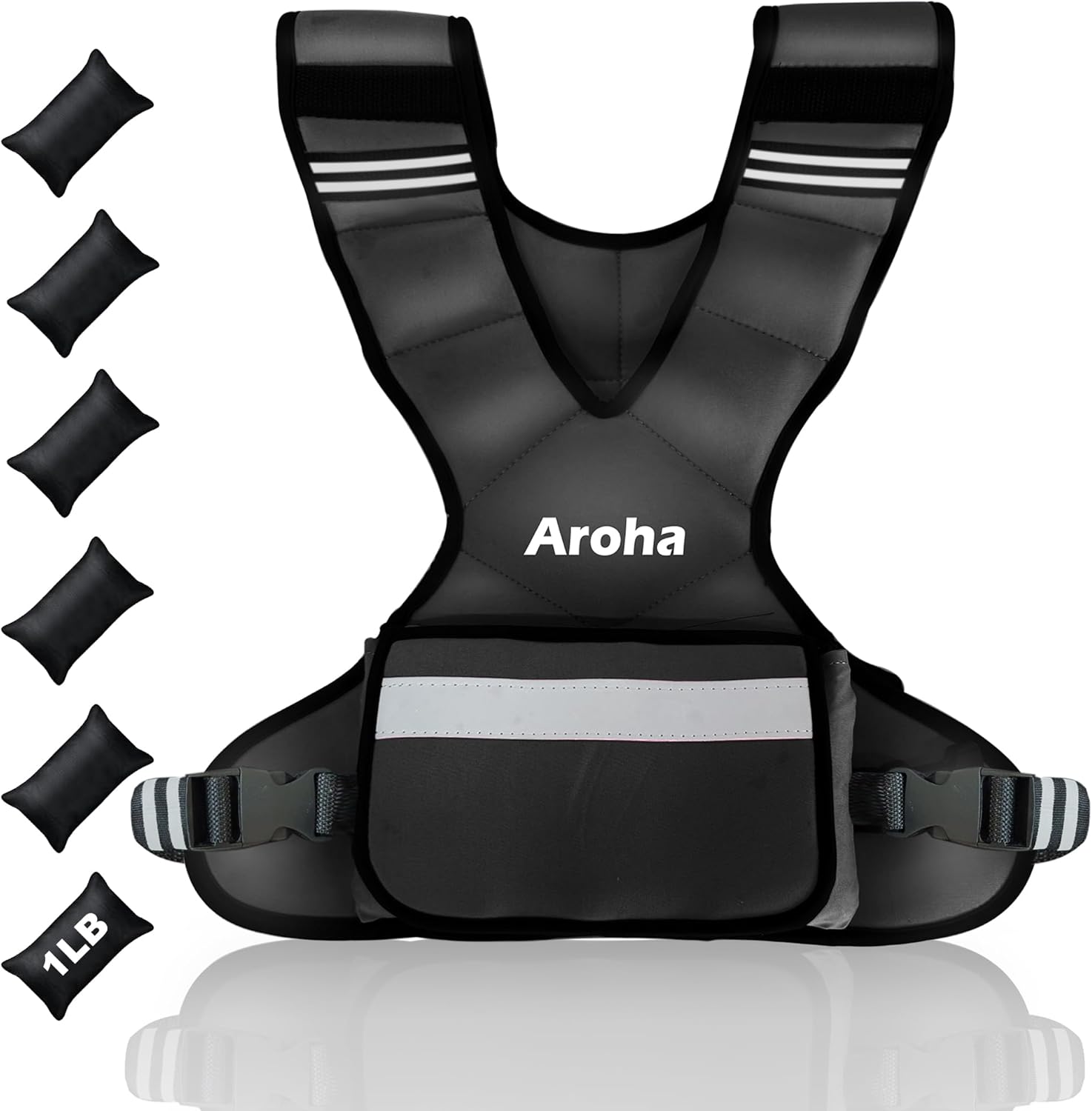 Adjustable Weighted Vest for Women & Men, 4-10lb/11-20lb/20-32lb Vest with 6 Ironsand Weights for Strength Training and Home Workout, Weight Vest with Reflective Strip for Running, Walking