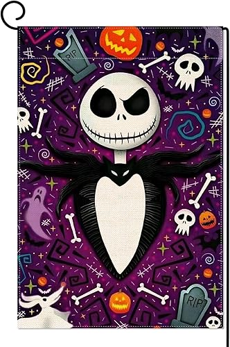 Sunwer The Nightmare Before Christmas - Bandera de jardín Jack Skellington para decoración de fiesta de Halloween, patio delantero al aire libre,
