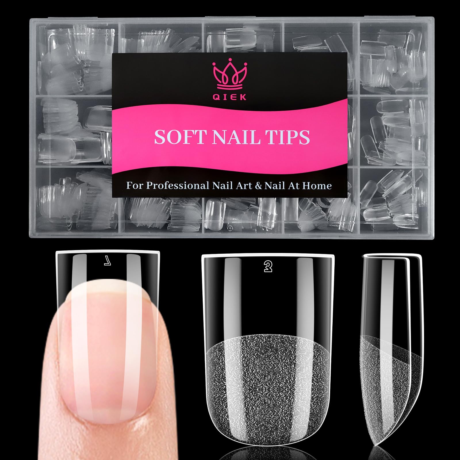 Qiek Extra Short Flat Head False Nail Tips, 15 Sizes 510 PCS Clear French Press On Fake Nail Pre-shaped Half Matte Full Cover Gel Nail Tips Extensions
