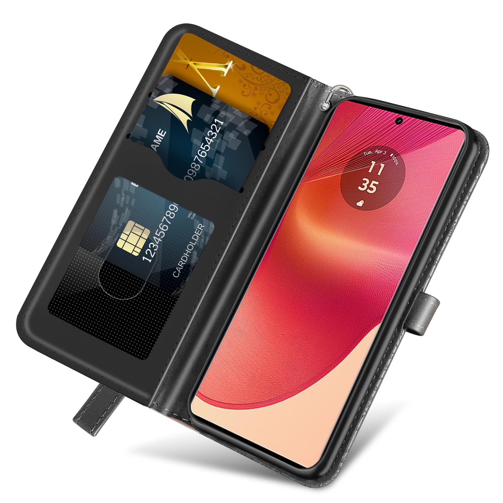 Etui na telefon Motorola Edge 50 Fusion Presowane drzewo PU skóra Motorola Edge 50 Fusion Flip Etui Portfel Torba Etui na Motorola Edge 50 Fusion Czarny