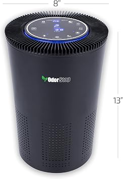 OdorStop OSAP5 HEPA Air Purifier for areas up to 1000 Sq Ft with H13 True HEPA Filter, Active Carbon, 5-Speed, Auto Mode, Sleep Mode, Child Lock, and Timer - Black