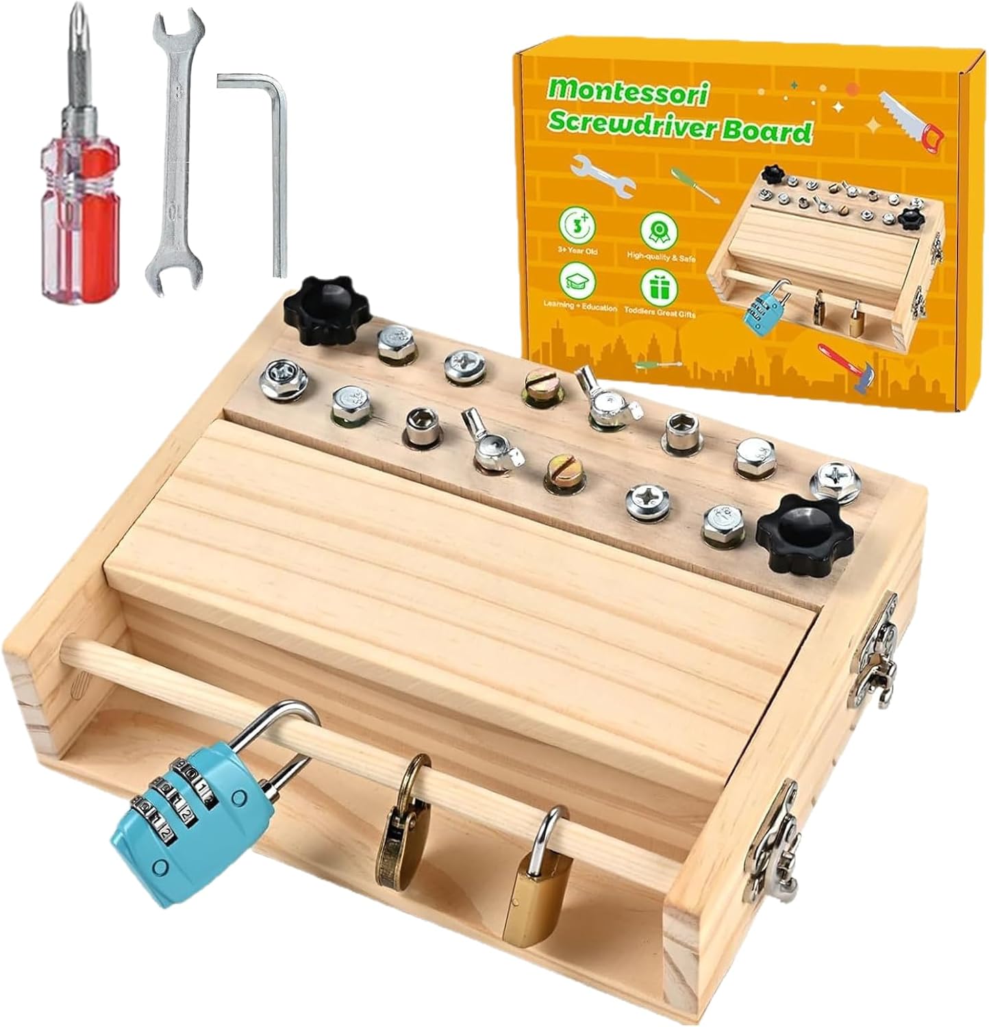 Screwdriver Toy - Educational Motors Skill Activity, Wooden Construction Learning Toy, Fine Motors Skill Preschool Learning Sensory Toys | Screwdriver Toys for Boy Girl 3-5 Olds Preschool Kindergarten