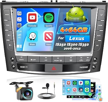 4+64G Android 15 Car Radio for Lexus IS250 IS300 IS350 2006-2012, 9 inch Capacitive HD Touch Screen Bluetooth Head Unit with Carplay Android Auto 5G WiFi GPS Bluetooth 5.0 1280 * 720
