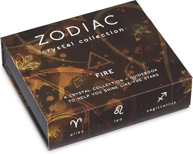 Fire Element Crystal Collection Boxed Set, Zodiac Sign for Aries, Leo, Sagittarius, Genuine Gemstones, Fire Guidebook