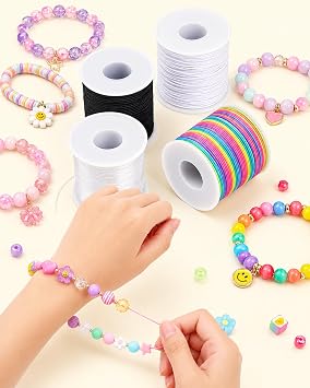 ZUSHALLMY Bracelet String Kit, 4 Rolls 1mm Elastic Cord, 660 FT Total