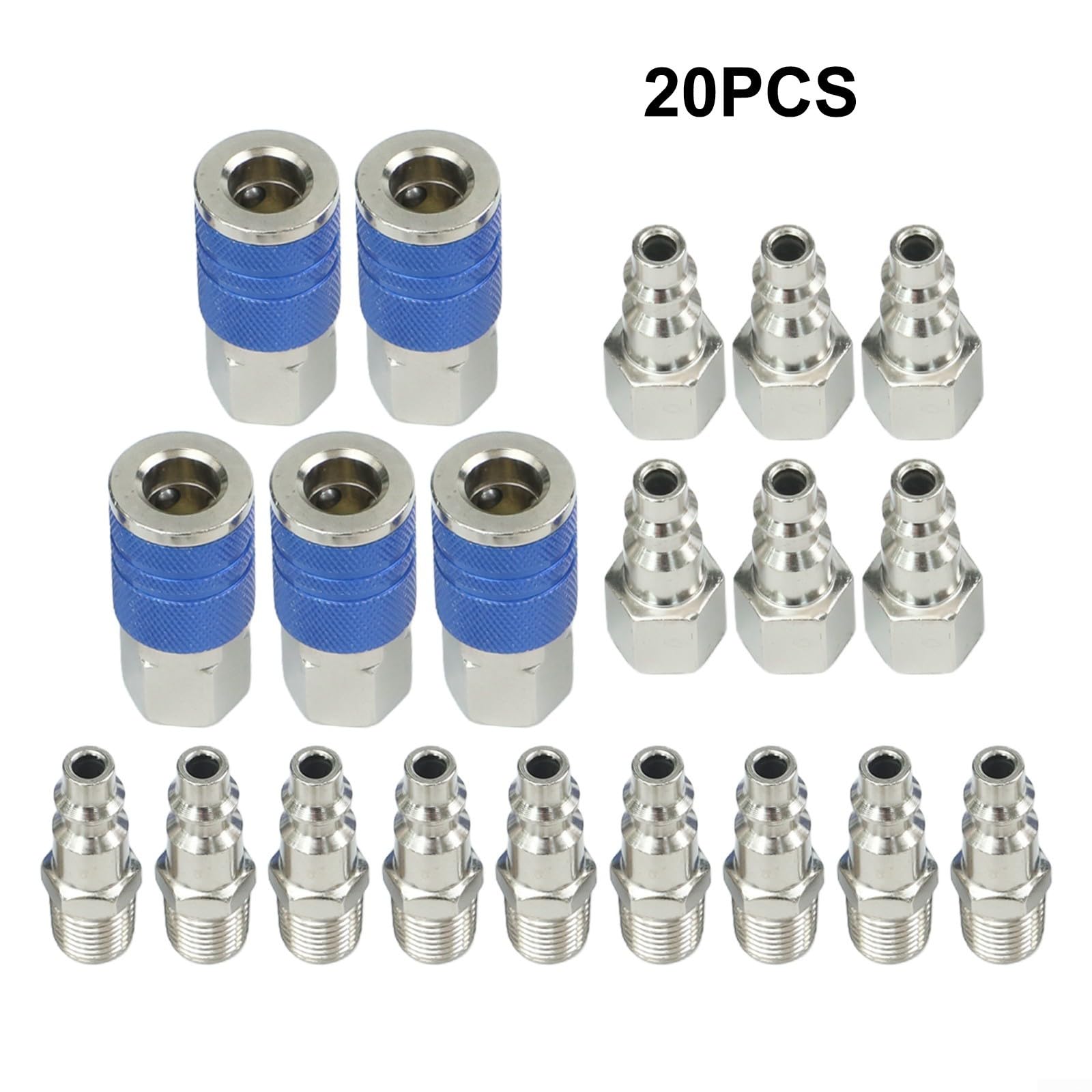Lot de 20 raccords rapides pour tuyau d'air pour connecteurs en acier 1/4 NPT avec construction robuste, convient pour les outils pneumatiques professionnels et une utilisation industrielle