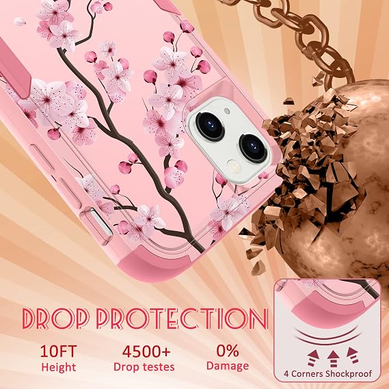 iPhone 13用 保護ケース 3イン1 デザイナー 咲き乱れる花 落下テスト済み かわいいケース レディース ガールズ 耐衝撃保護 頑丈 高耐久 iPhone 13用