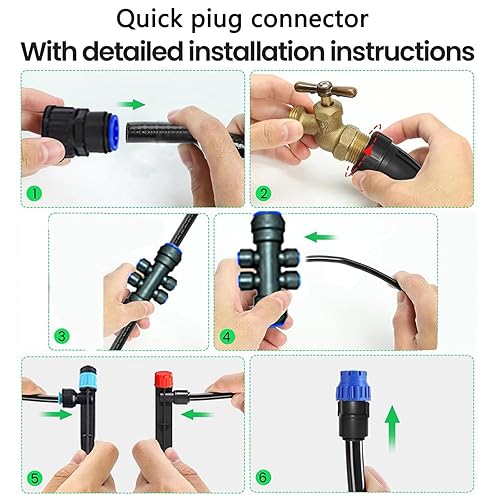 Miniatura 6 de Kit de sistema de riego por goteo automático de conexión rápida, kit de riego de jardín de 230 pies con boquillas ajustables y rociadores para