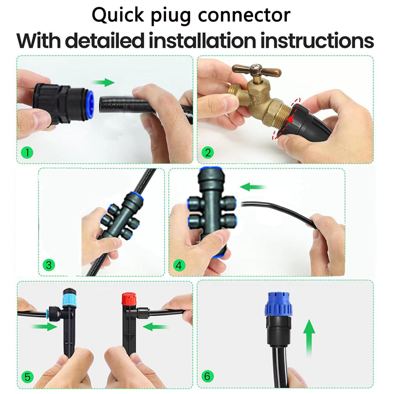 Quick-Connect Automatisches Tropfbewässerungssystem Kit - 60 m Gartenbewässerungsset mit verstellbaren Düsen und Sprinklern für Gewächshaus, Rasen und Topfpflanzen Bewässerungssystem