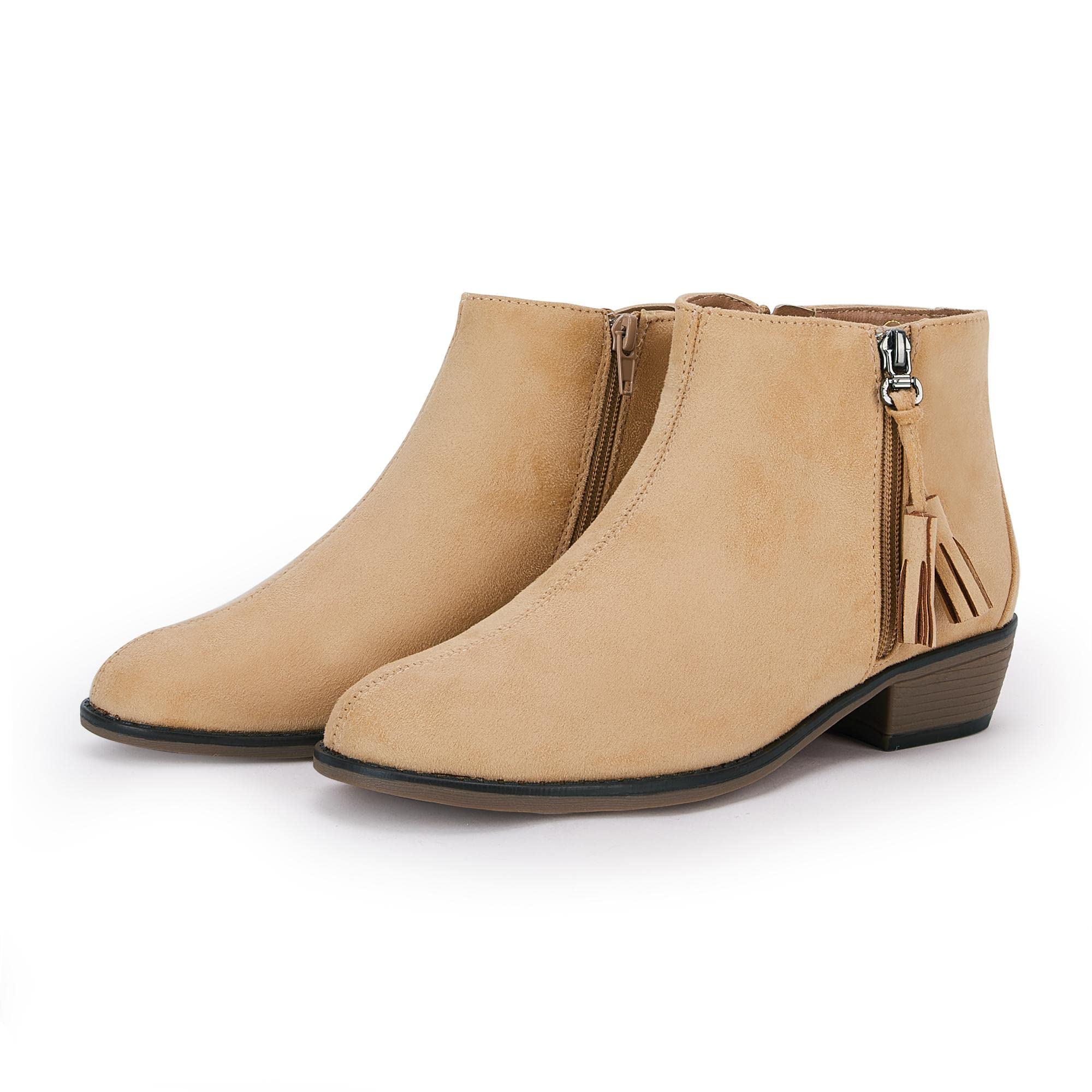 Coutgo Ankle Boots for Women Low Heel Round Toe Fuax Suede Dress Boots for Women with Zipper SIZE 5.5