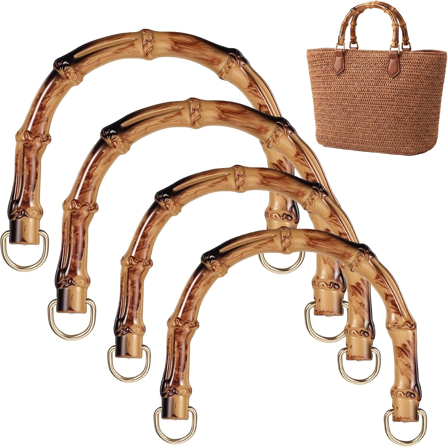 Imitation Bamboo Handbag Handles with U-Shaped Handles, 4 PCS
