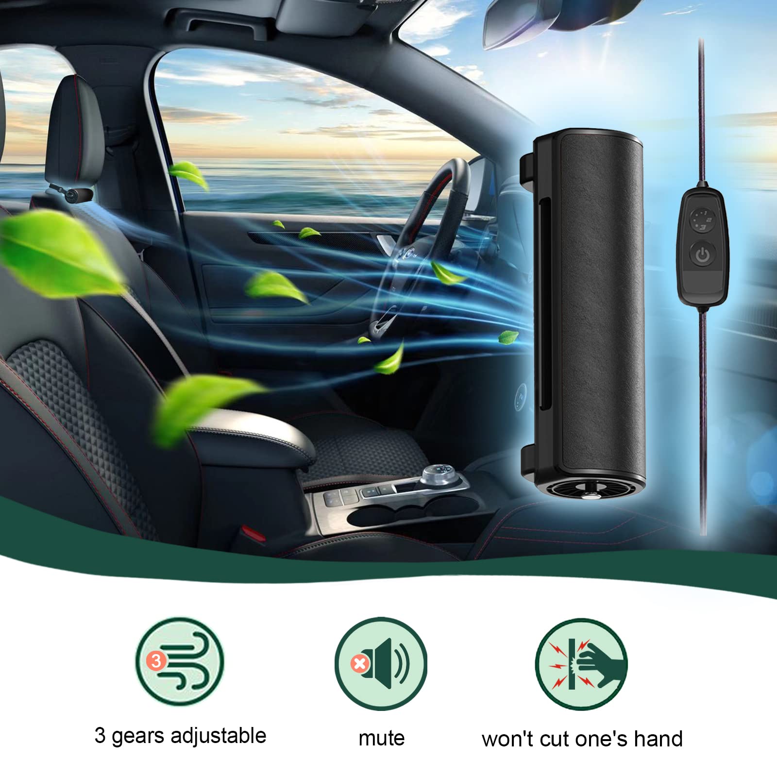 Ventilatore di raffreddamento del sedile auto, silenzioso regolabile velocità del vento ventilatore di raffreddamento del sedile USB per Jeep, van, RV (Classic Black)