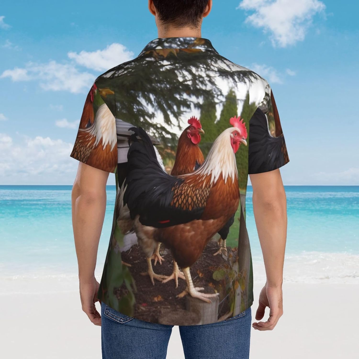 Backyard Chickens Hawaiian Shirt for Men Button Down Short Sleeve Casual Tropical Tops Beach Vacation Shirt