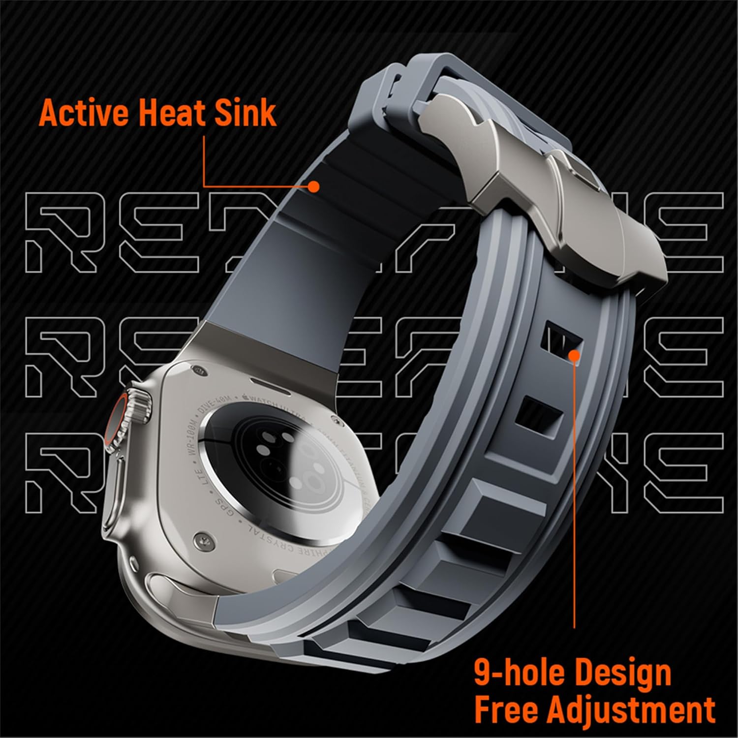 Sport Band for Apple Watch Ultra 3 2 Band 49mm 46mm 45mm 44mm, Men Tactics Rugged Silicone Rubber Waterproof Strap with Stainless Steel Metal for iWatch Series 11 10 9 8 7 6 5 4 SE 3 2 1 - Image 4