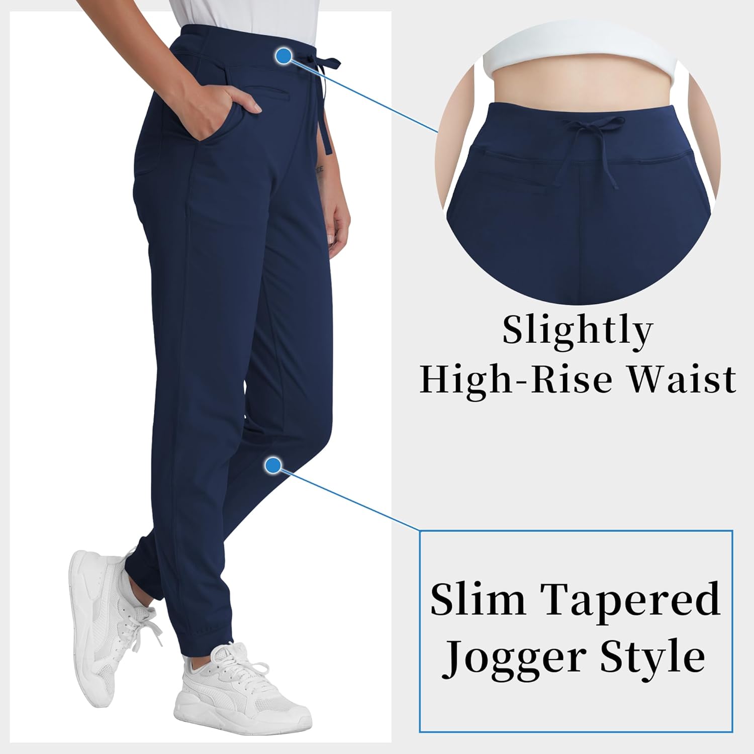 Yoga Scrub Pants for Women Jogger Style, High Rise Slim Fit Scrub Leggings with 5 Pockets, Anti-Wrinkle & Knit Yoga Waistband