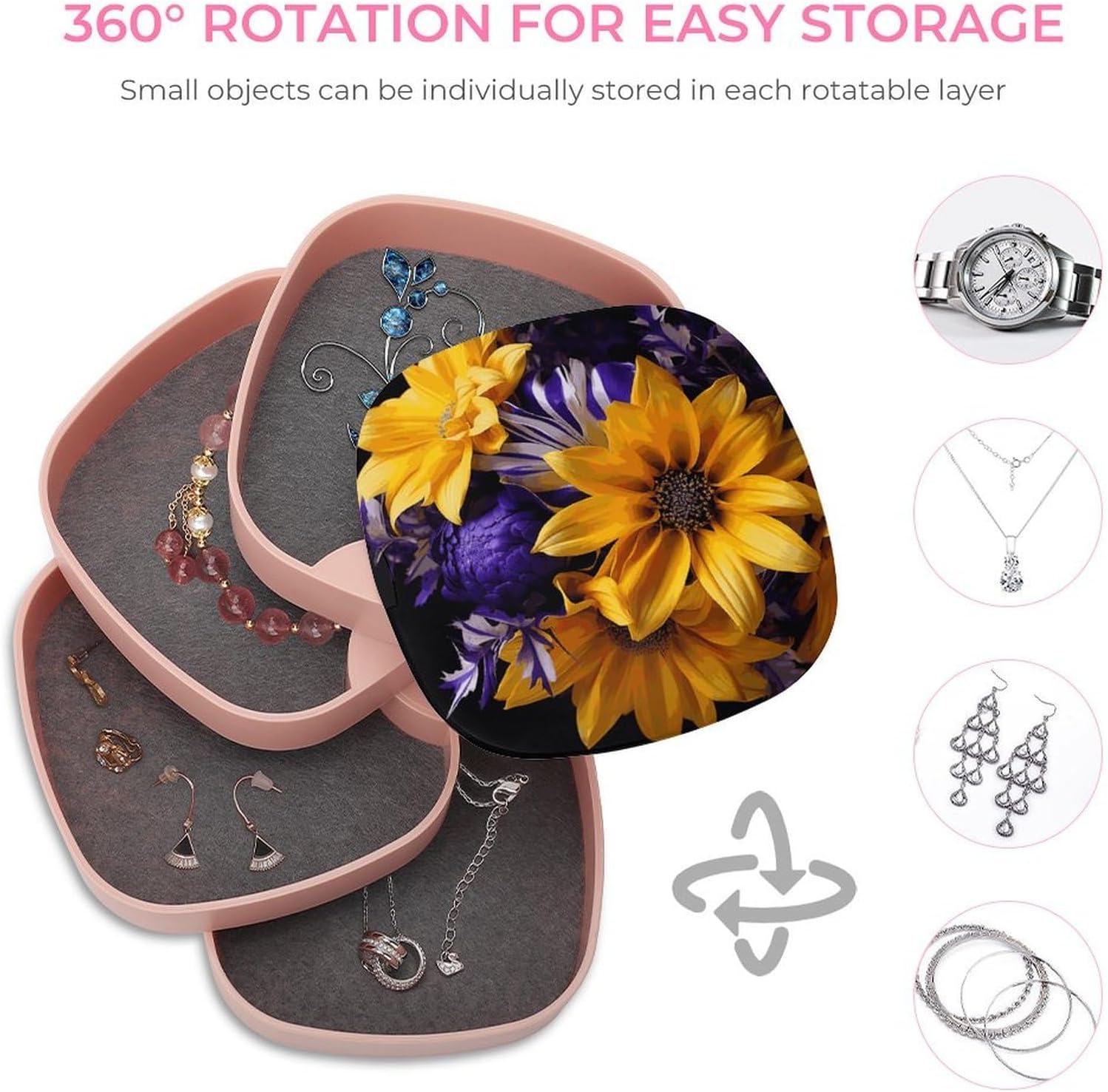 Eco-Friendly Flowers 4-Layers 360°Rotating Jewelry Box image 4