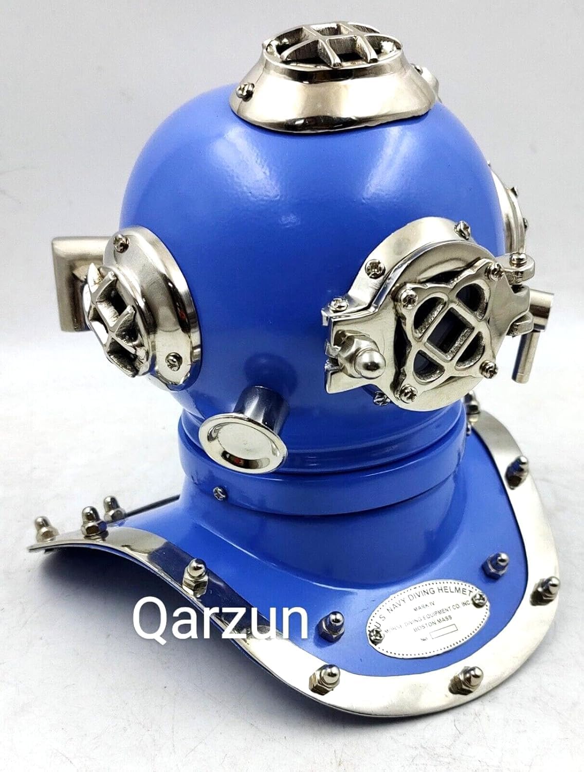Generic Vintage Handmade Marine Small Divers Diving Helmet with Wood Base Miniature US Navy Christmas Blue Finish