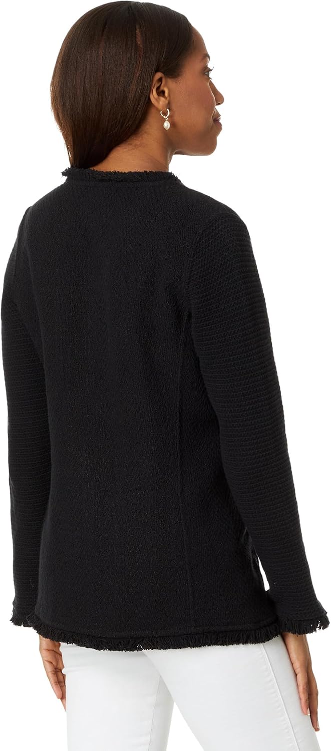 NIC+ZOE Women's Long Fringe Mix Knit Jacket