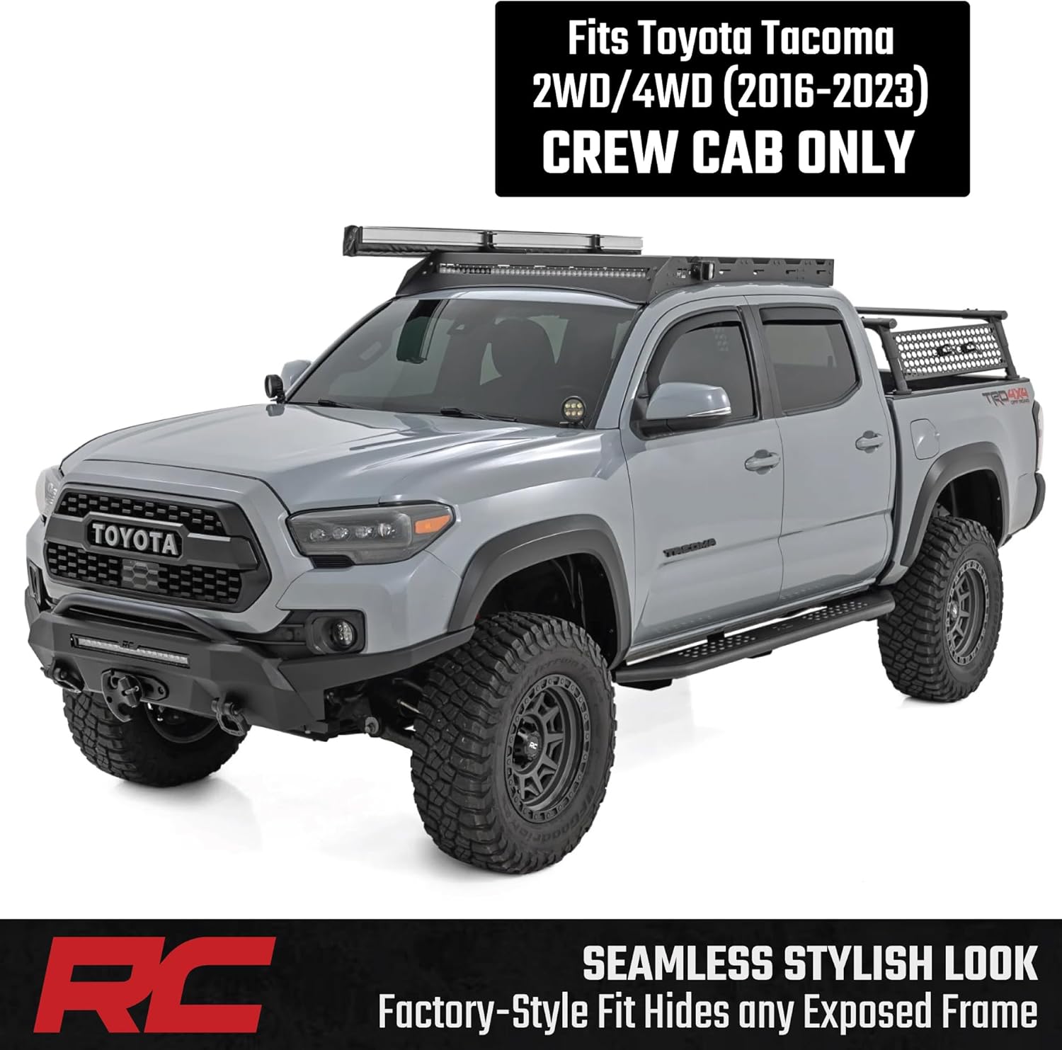 Rough Country OV2 Running Boards for Toyota Tacoma (2016-2023) Double Cab - Heavy-Duty Side Steps for Truck, 6.75" Wide Rails, No-Drill Install