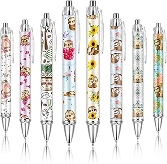 Ireer 8 Pcs Ballpoint Pens for Women and Girls 1.00 mm Writing Pens Black Ink Fancy Pens Fine Point Smooth Writing Pens for Journaling, Aesthetic School Office Supplies (Sloth)