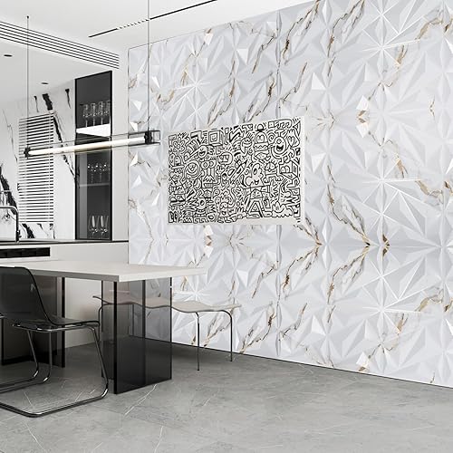 Miniatura 45 de Art3dwallpanels Paquete de 33 paneles de pared 3D de diamante para decoración de pared interior, paneles de pared con textura de flores de PVC