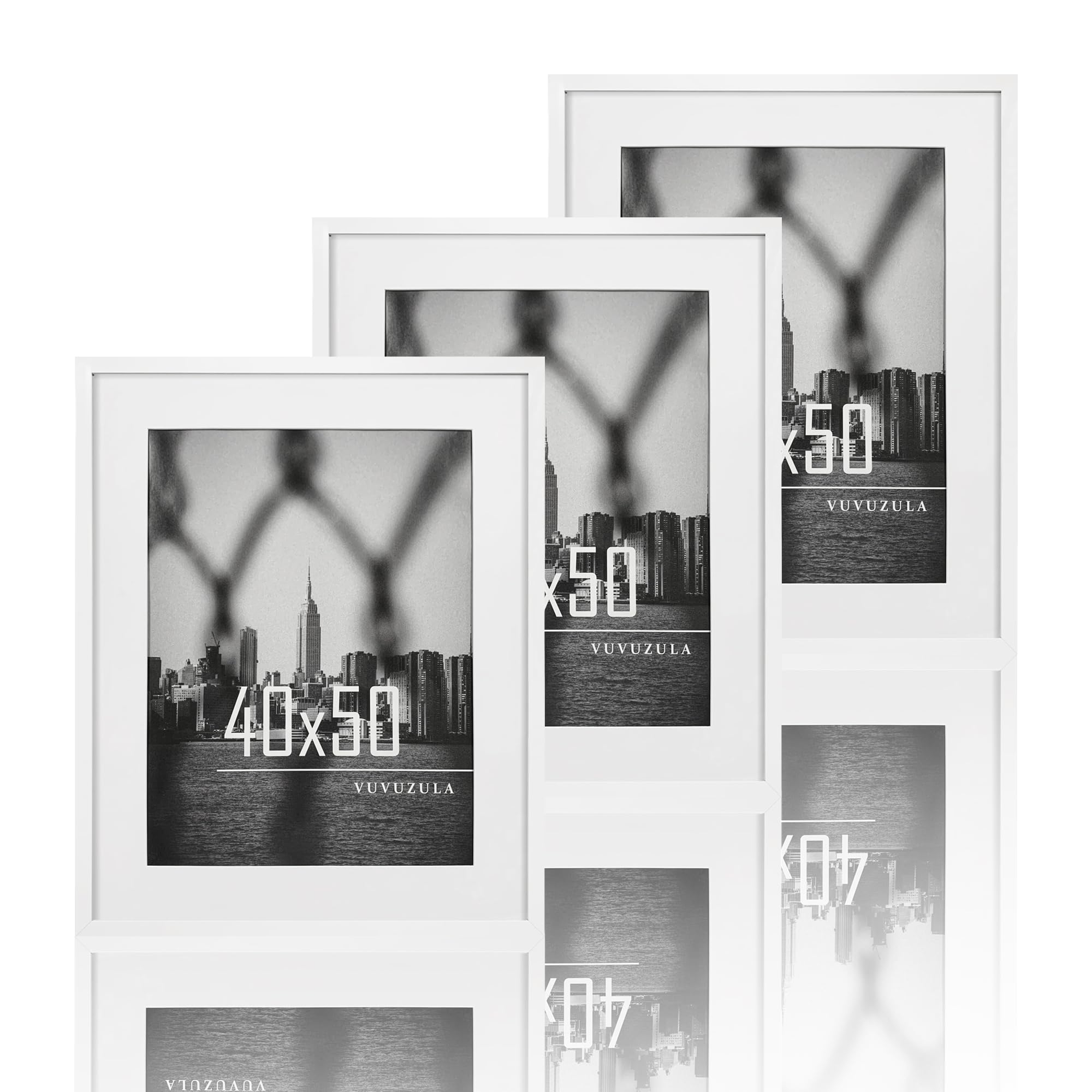 VUVUZULA Picture Frame 40 x 50 cm White Set of 3 Photo Frames with Mount Poster Frame